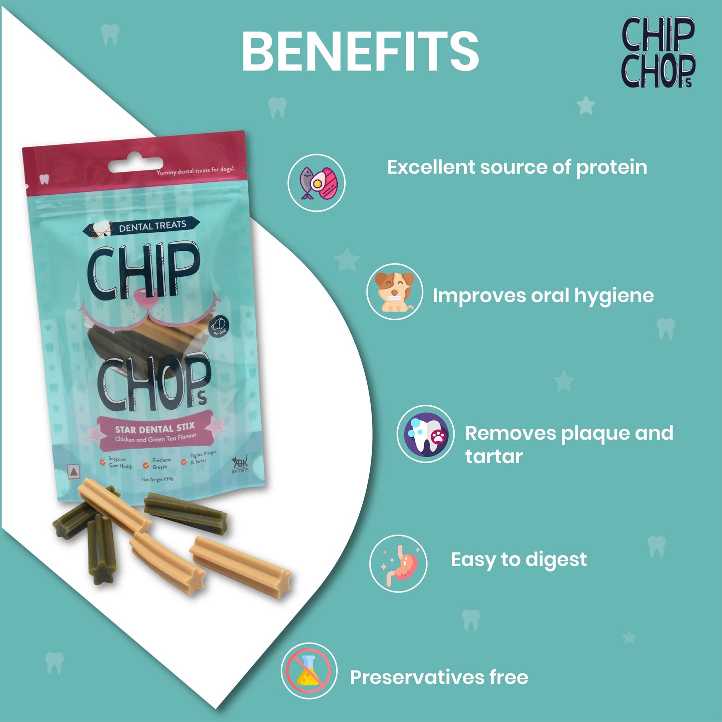 Chip Chops Star Dental Stix Chicken and Green Tea Flavor